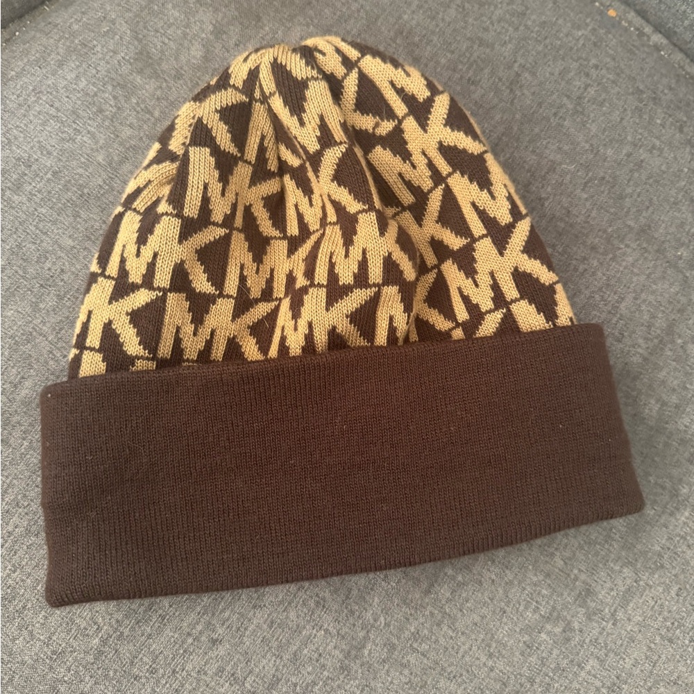 Michael Kors Logo Patterned Brown and Gold Hat